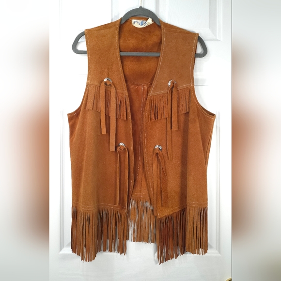 Vintage Leather Vest With Fringe Brown Bohemian Western Romantic 70s - Picture 2 of 9
